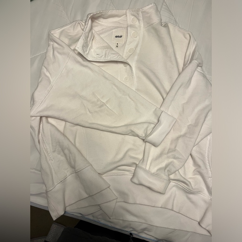 Aerie white 5 button collar sweatshirt